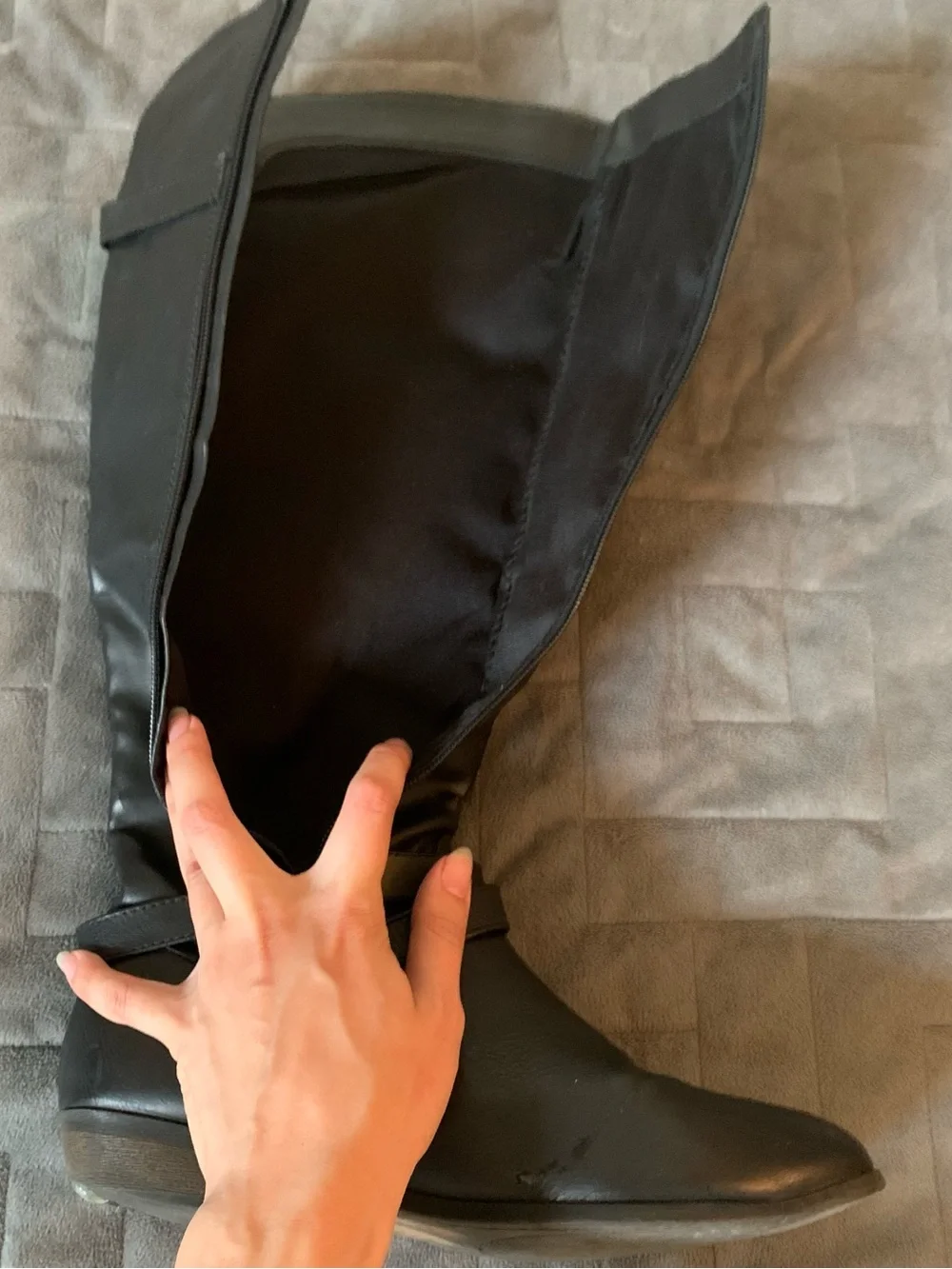 Vintage Black faux leather knee high boots with buckle detail size 8